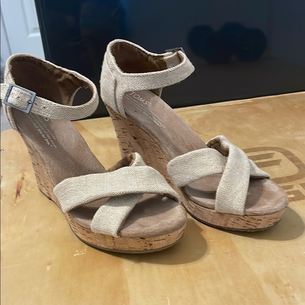 Toms Tan Wedge Shoes with Cork Heel